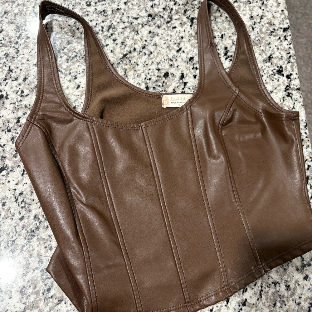 Altar'd State Brown Faux Leather Crop Top